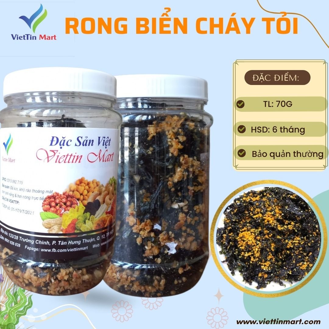 Combo 6 hũ rong biển cháy tỏi (hũ 70g) - Viettin Mart