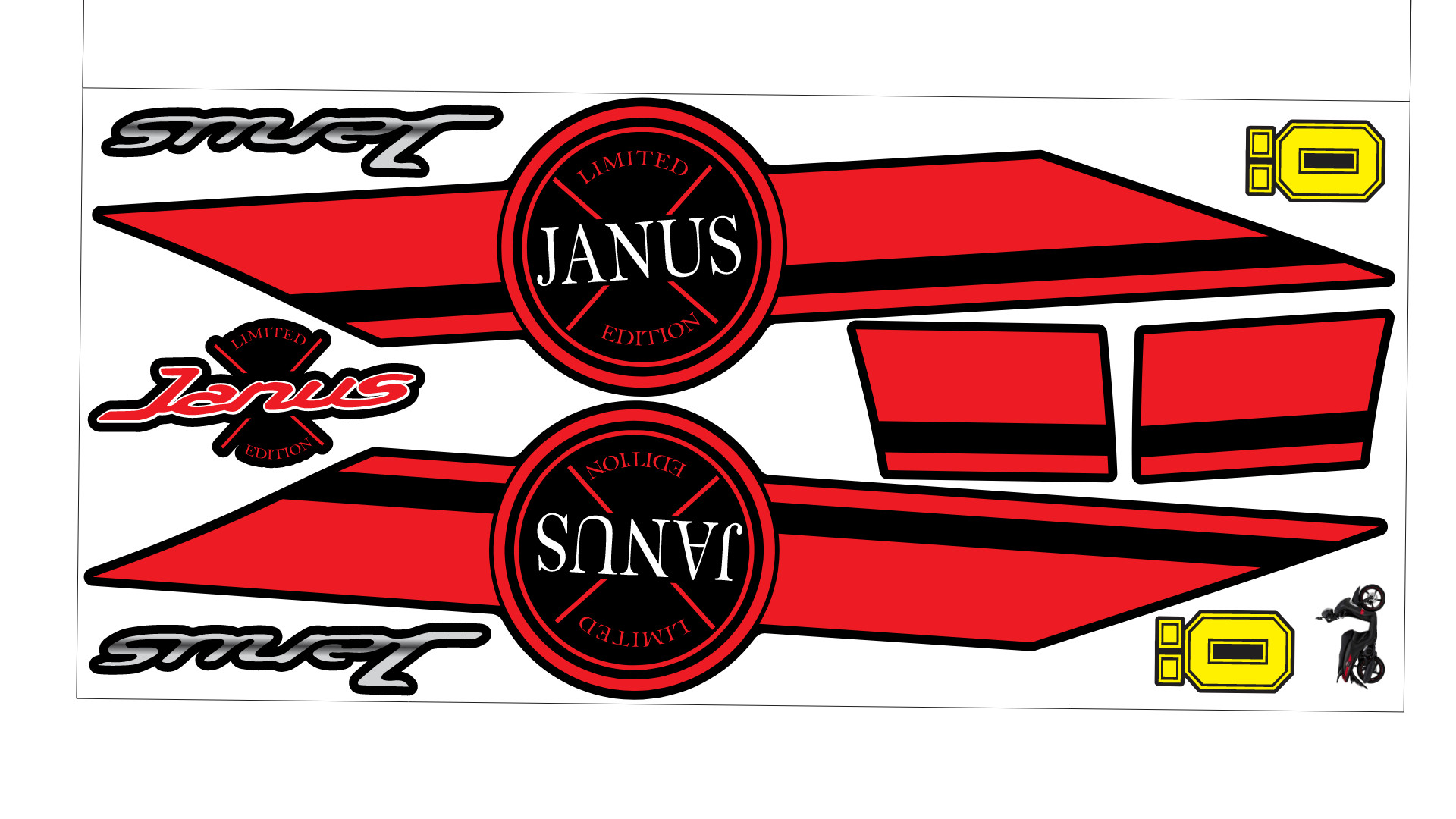 Tem rời JANUS đỏ đen dán xe đen nhám