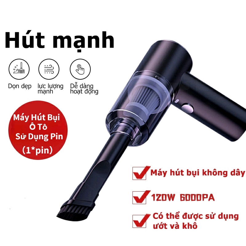 Máy Hút Bụi Mini Không Dây, Máy Hút Bụi Giường Đệm Công Suất Lớn 120W Lực Hút 9000pa, Máy Hút Bụi Ô Tô Hoạt Động Êm Ái, Pin Sạc 2000mAh