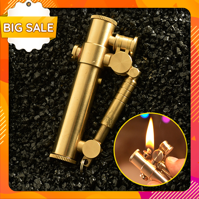 Hộp Quẹt Bật Lửa Xăng Làm Bằng Đồng Nguyên Khối Đánh Lửa Retro Màu Vàng - Dùng Xăng Bấc Đá Zippo Cao Cấp