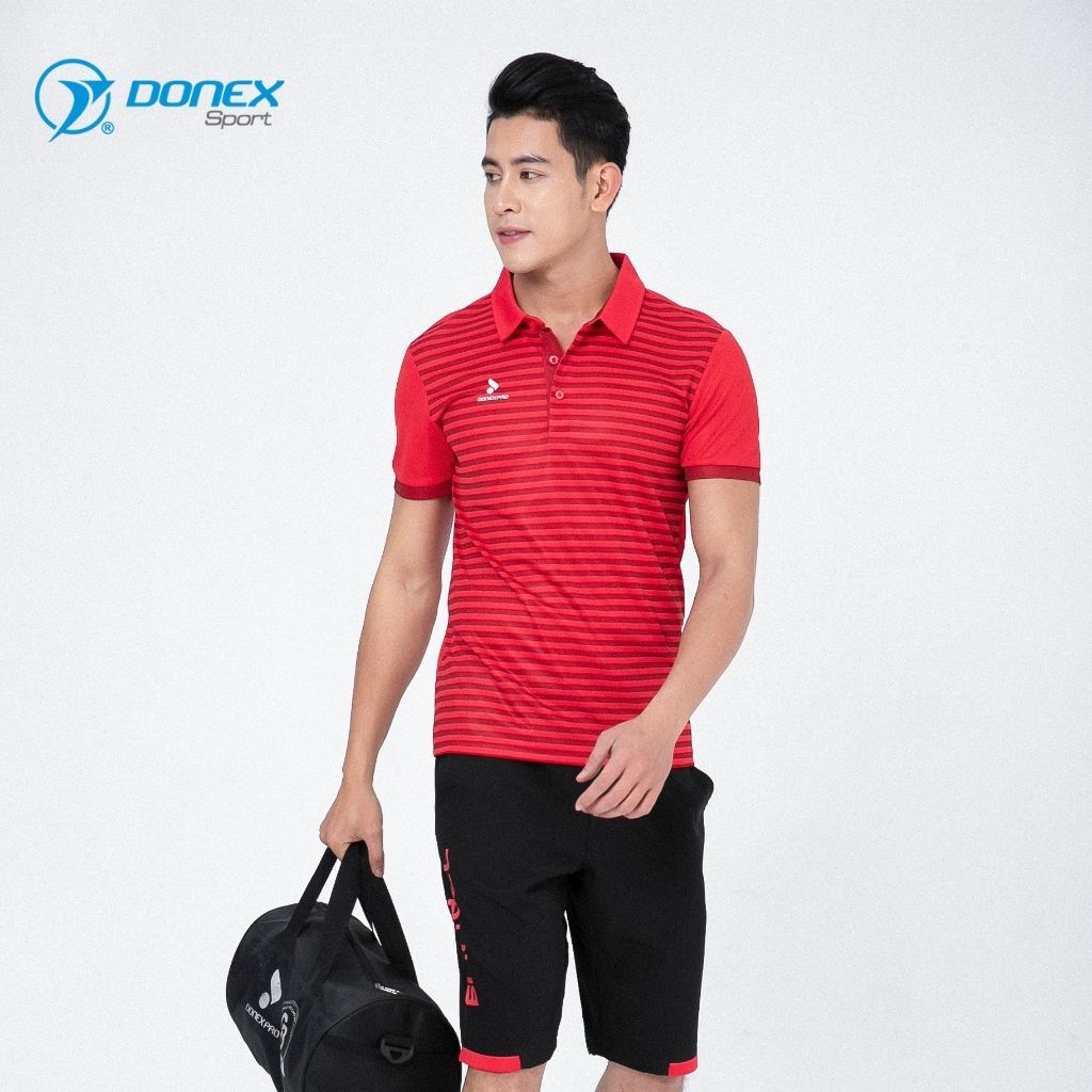 Áo Thể Thao Nam Đá Bóng DONEXPRO Họa Tiết Kẻ Sọc, Màu Đỏ , Đen Nổi Bật Chất Vải Thun Xốp Thoáng Mát Thoải Mái Vận Động MC-9024