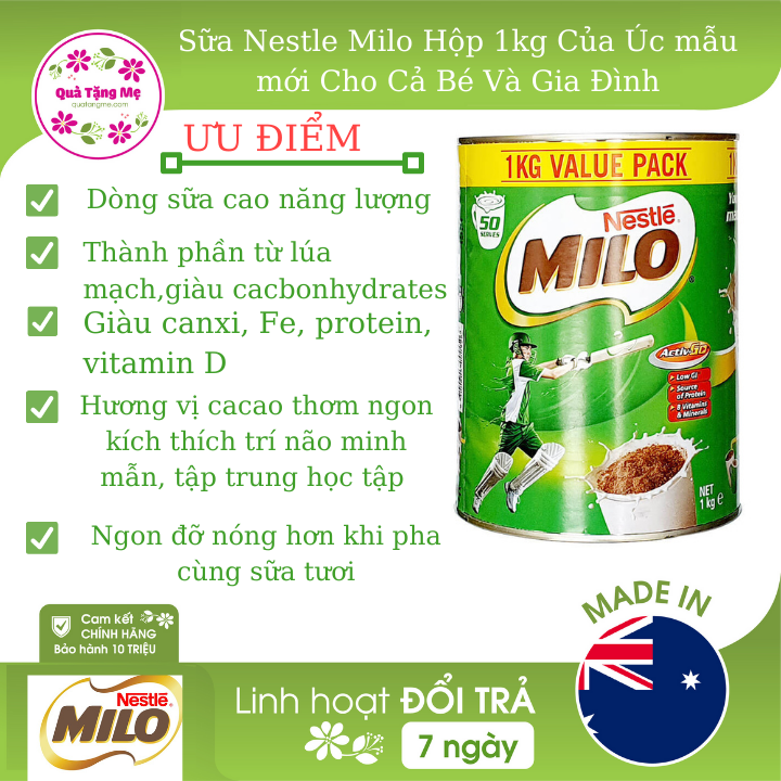 Sữa bột Milo Nestle chính hãng nội địa Úc 1kg - Phát triển chiều cao