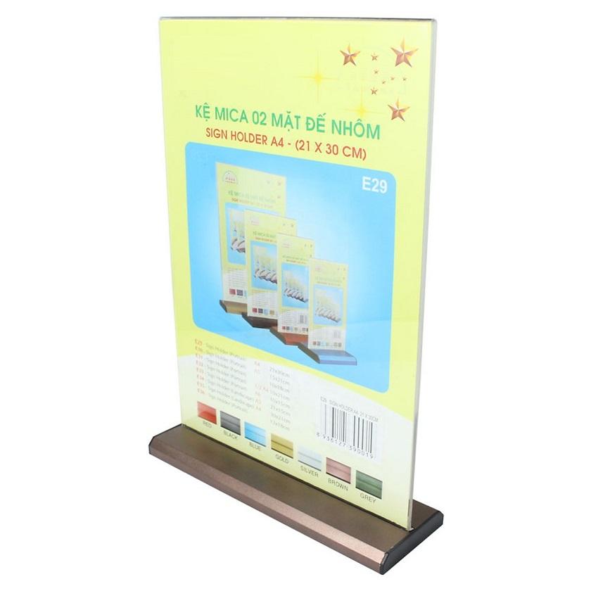 [HCM]Kệ mica 2 mặt A4 đứng đế lùa nhôm E29 kích thước 21x30 cm