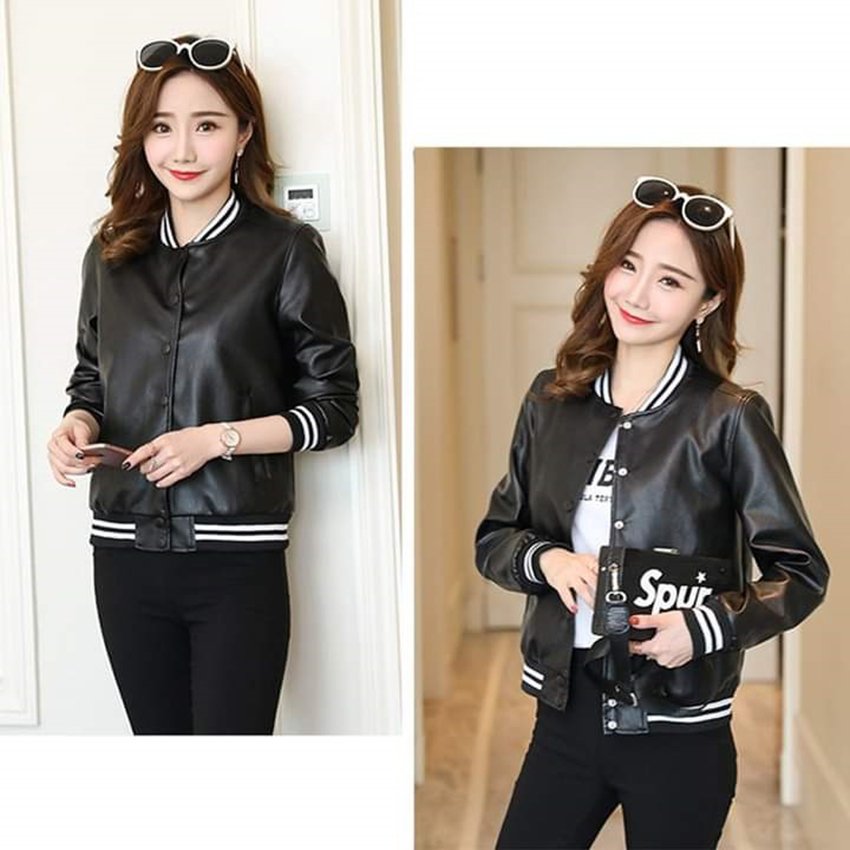 ÁO KHOÁC DA NỮ DÁNG BOMBER HÀN QUỐC