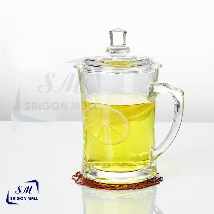 [HCM]Ly thủy tinh quai cầm có nắp thủy tinh cao cấp - Ly tách thủy tinh dày chịu nhiệt EZ1011