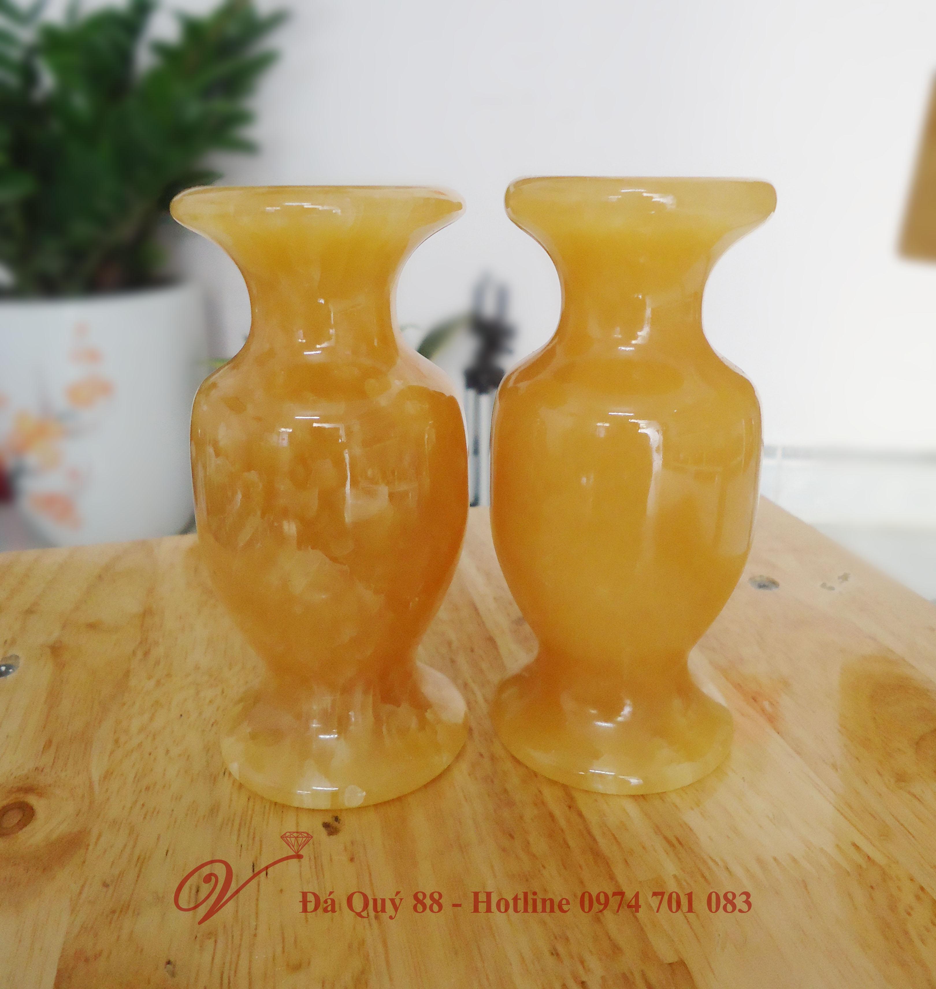 Cặp lộc bình phong thủy đá ngọc hoàng long vàng tự nhiên 11,8cm