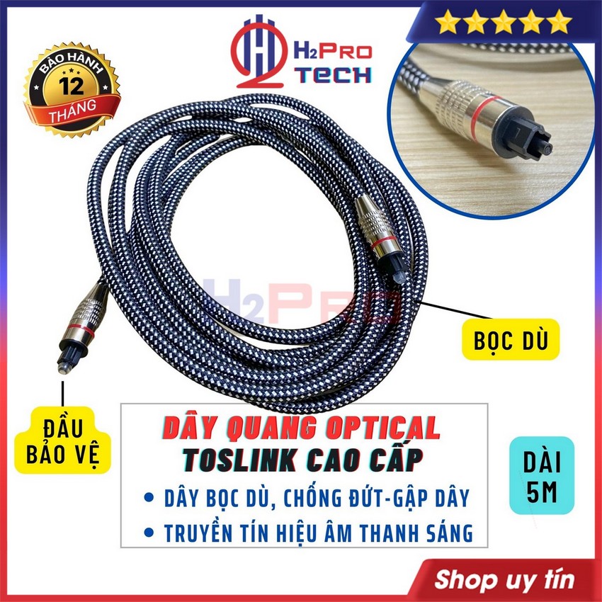 Dây quang optical toslink cao cấp dài 2m 3m 5m, dây optical âm thanh quang bọc dù chống gập, đứt gãy-h2pro tech