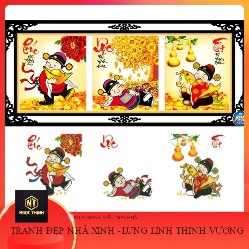 Hàng loại 1 - tranh đính đá phúc lộc thọ thần tài. kích thước: 1m35 x 50cm