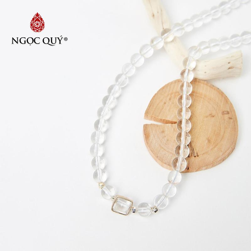 Vòng chuỗi hạt dây chuyền cổ đá thạch anh trắng 8mm dài 50cm mệnh kim thủy - ngọc qúy gemstones