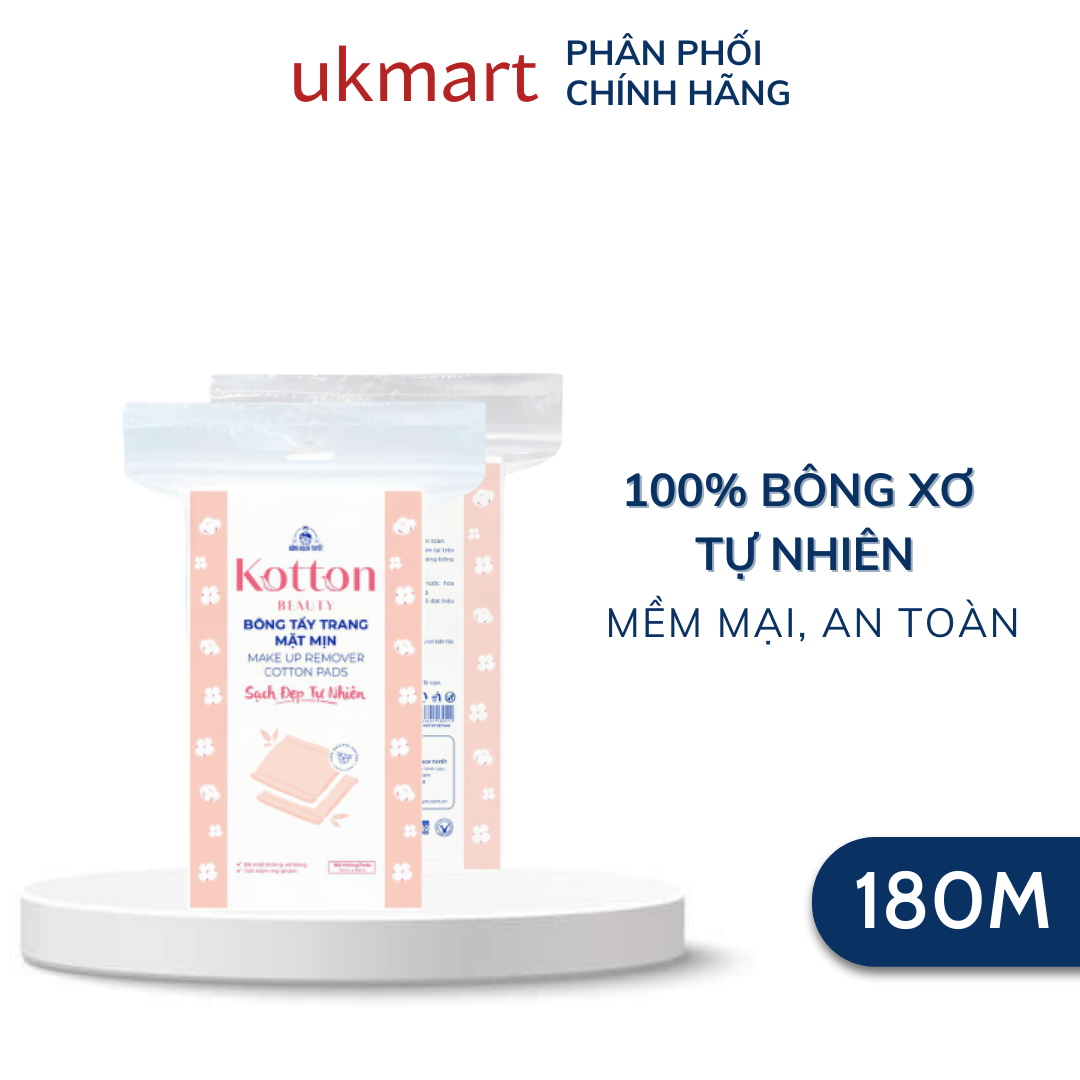 Bông Tẩy Trang Cotton 180 Miếng Bề Mặt Mịn Kotton Beauty Thương hiệu cao