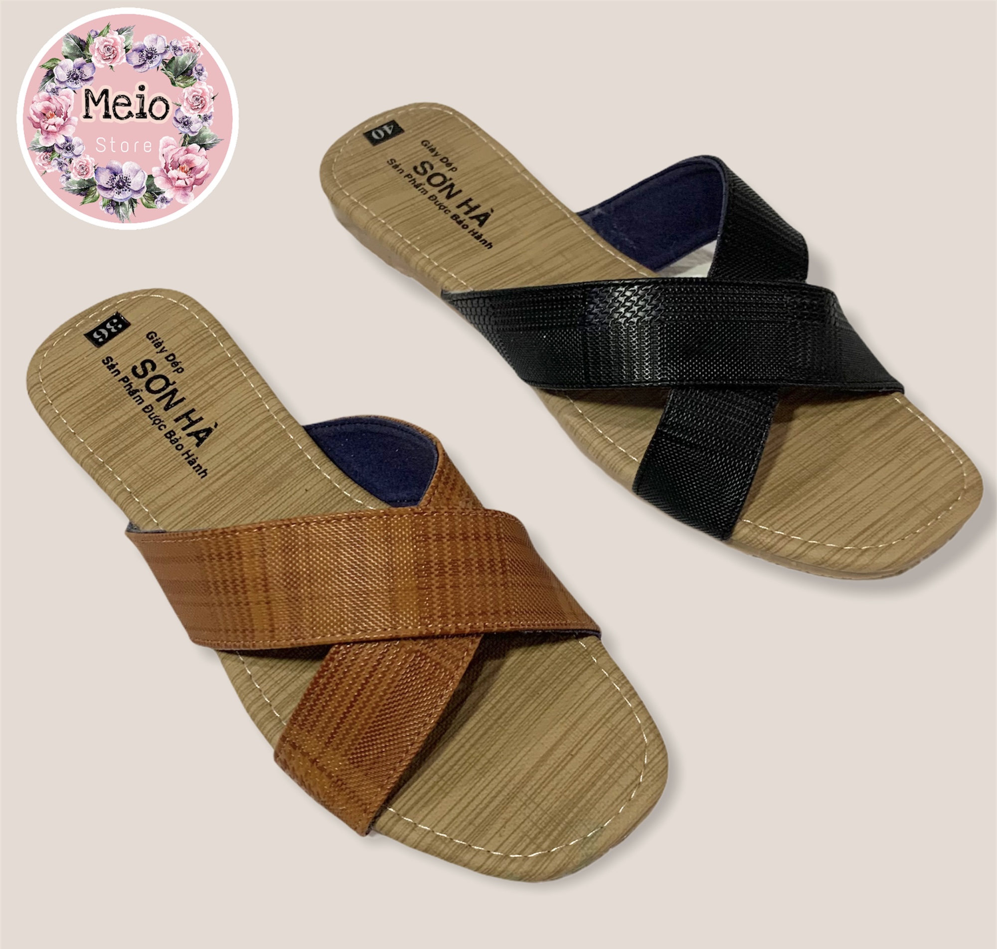 (CÓ SIZE TO)Dép lê nữ quai chéo da bò cao cấp SƠN HÀ