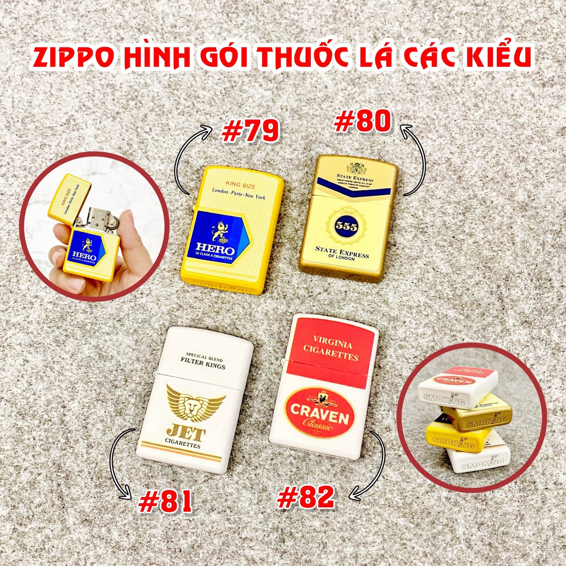 BẬT LỬA ZIPPO 2 MẶT HÌNH GÓI T_H_U_Ố_C L_Á CÁC KIỂU (XÀI XĂNG)