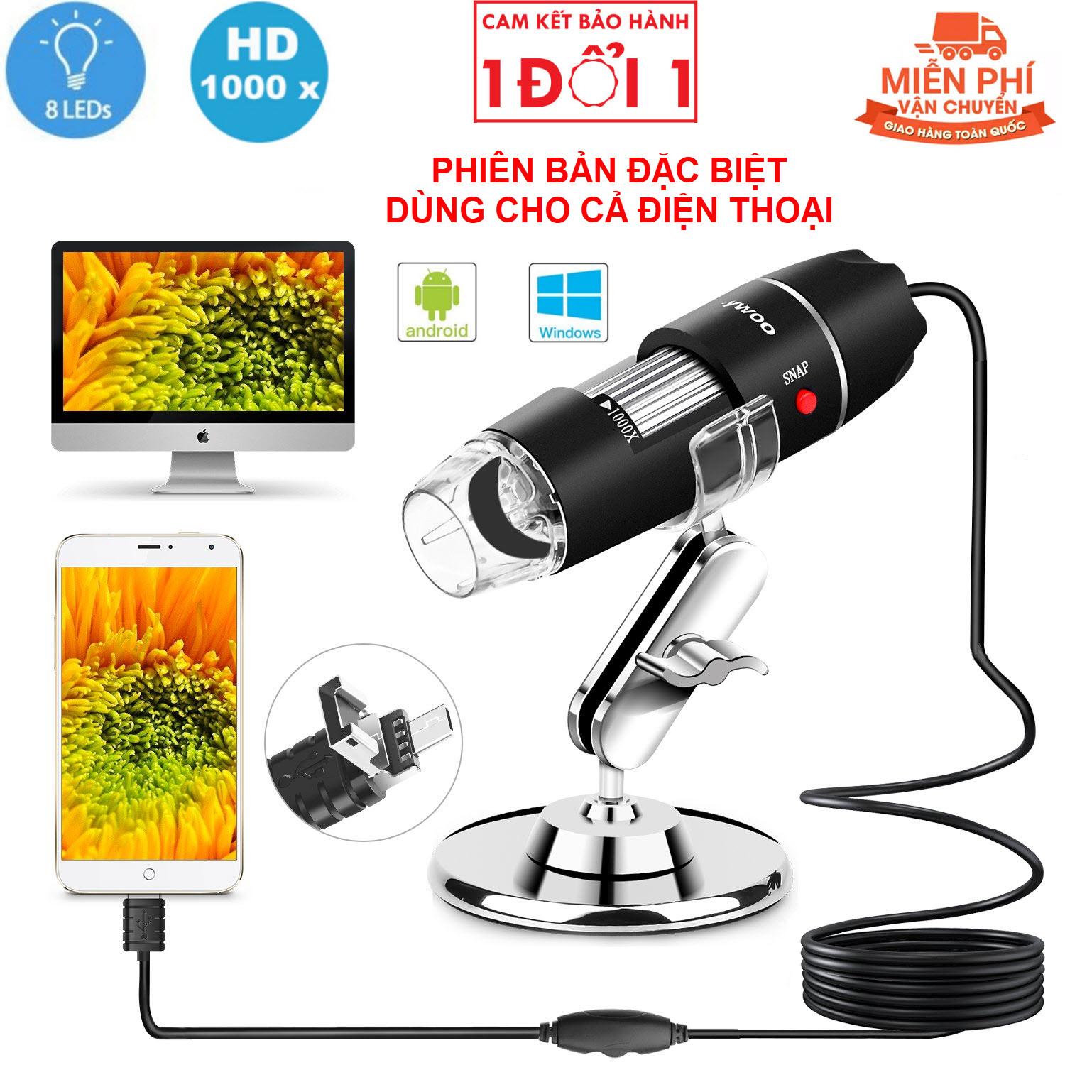 Kính hiển vi kỹ thuật số Digital Microscope 1000X (Đen) - Phiên bản ĐẶC BIỆT dùng cho cả điện thoại - 1000X 8LED Zoom Kỹ Thuật Số Kính Hiển Vi Điện Tử Cầm Tay USB Camera Nội Soi-quốc tế