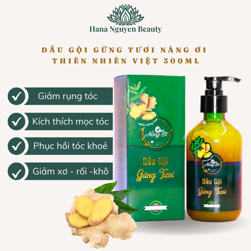 Dầu gội gừng tươi nàng ơi Thiên Nhiên Việt giúp phục hồi tóc hư tổn, ngăn rụng tóc, kích thích mọc tóc 300ml