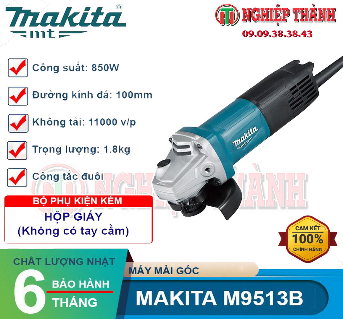Máy Mài Cầm Tay 100mm Makita M9513B (850w, Công Tắc Đuôi)