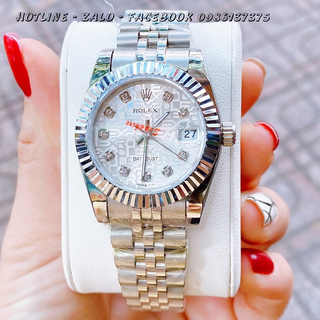 [HCM]Đồng Hồ Rolex Nữ Mặt Khía Bạc Trắng 32mm-36mm