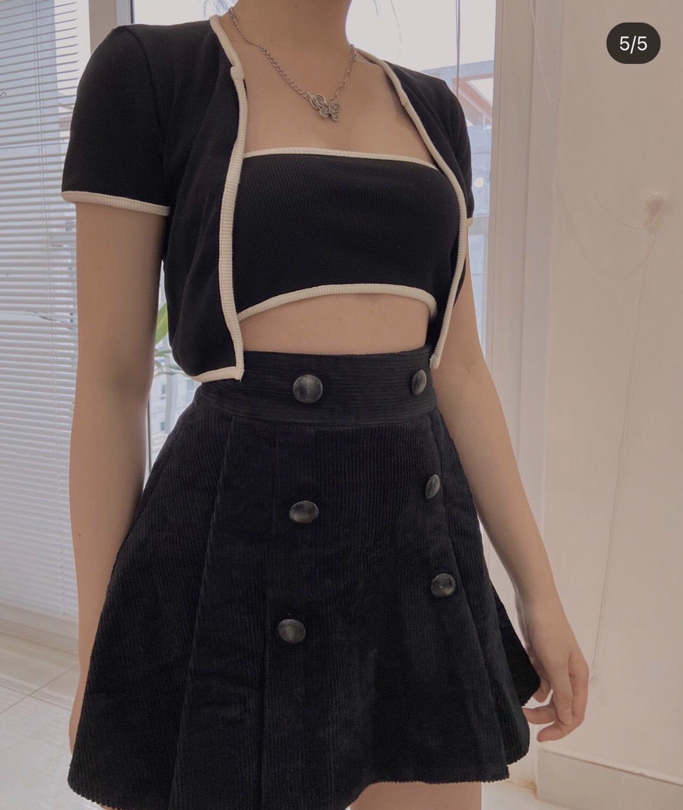 Sét áo ống kèm áo khoác croptop viền màu cực hot , chất thun gân mềm mịn