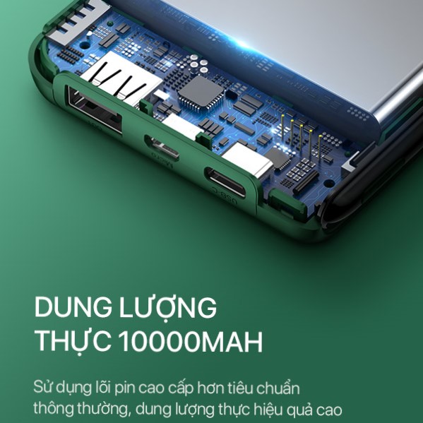 Pin dự phòng Robot RT180 dung lượng cao 10000mah cục sạc nhỏ gọn siêu mỏng siêu nhẹ 2 cổng sạc vào 1 cổng sạc ra chất lượng