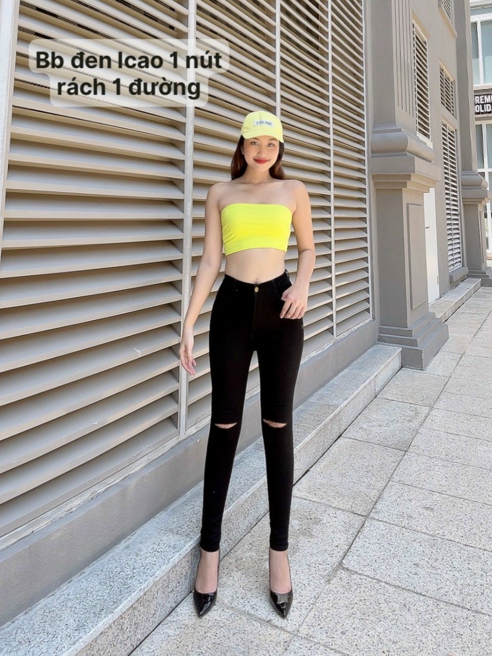 Quần Jean Dài Nữ Rách Gối Màu Đen Siêu Xinh Hàng Co Giãn Mạnh Lưng Cao