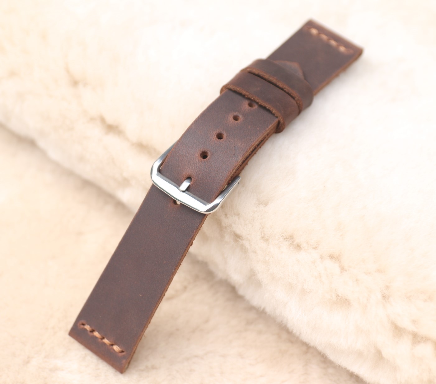 [HCM]Dây đồng hồ da bò sáp handmade Nâu đỏ sậmt cực bụi