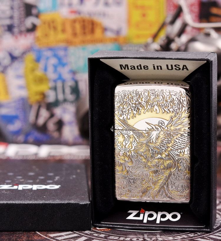 Bật lửa Zippo khắc chim phượng hoàng bản Armor mạ chrome
