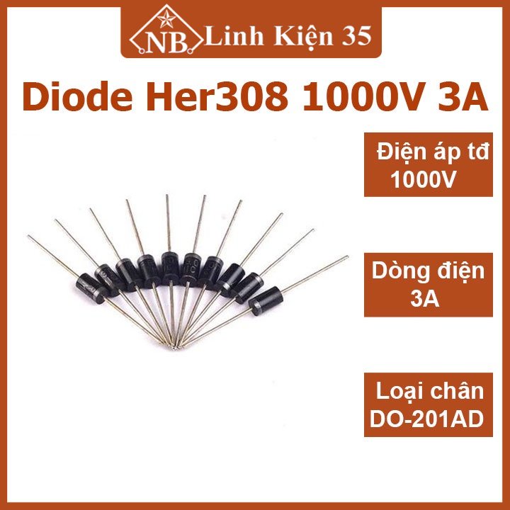 Combo 5 diode bán dẫn xung her308 3a, her208 2a 1000v
