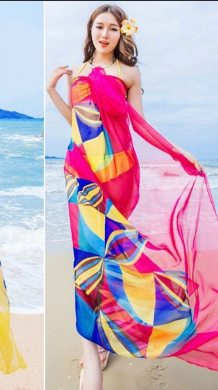Khăn choàng khăn von phối cùng bikini đi biển đẹp
