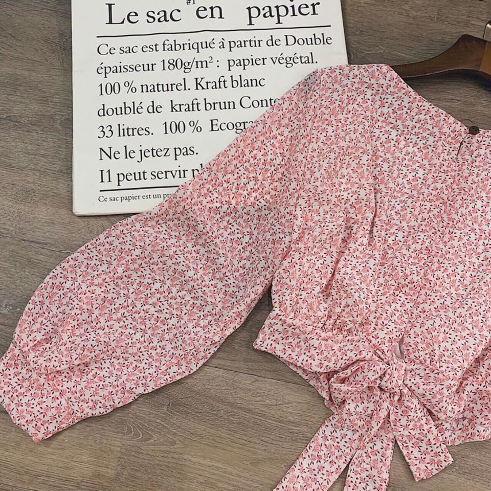 Áo croptop hoa cột nơ sau - Hình thật