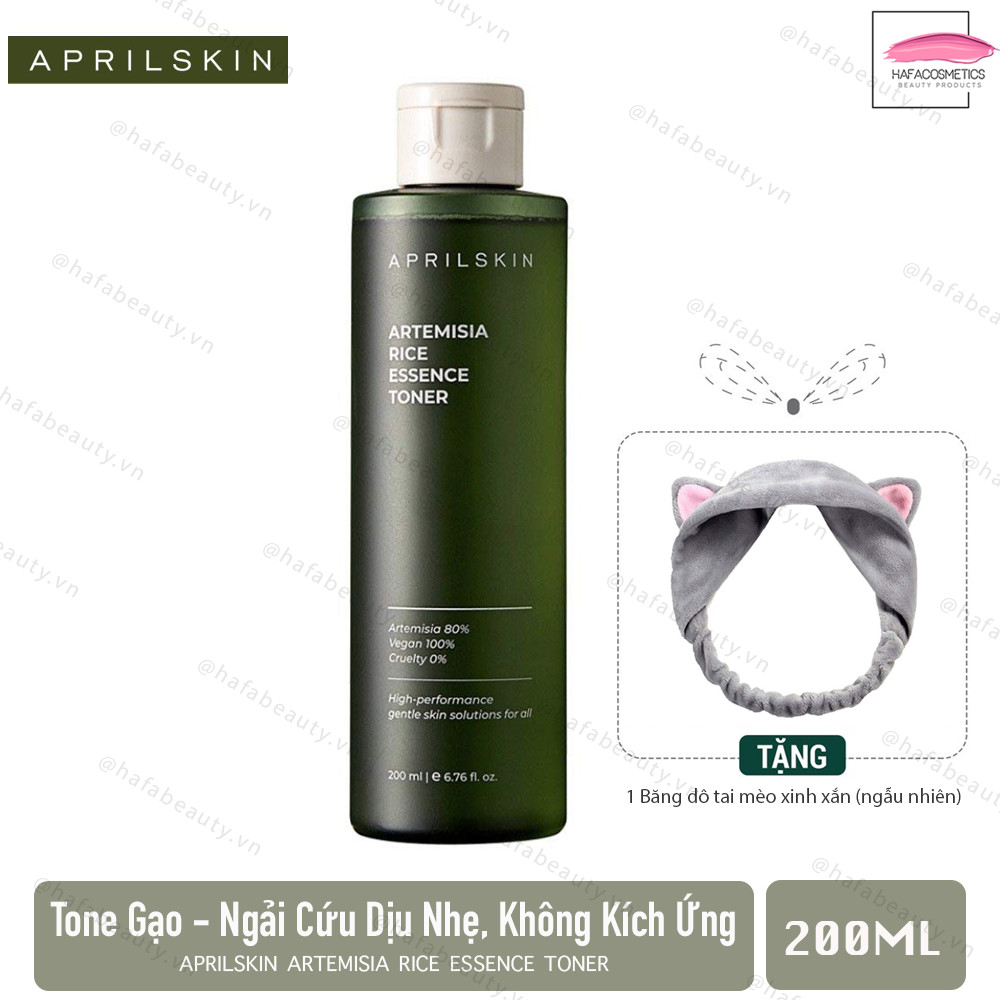Toner gạo ngải cứu dưỡng ẩm, làm dịu, không gây kích ứng Aprilskin Artemisia Rice Essence Toner 200ml + Tặng Kèm 1 Băng Đô Tai Mèo ( Màu Ngẫu Nhiên)