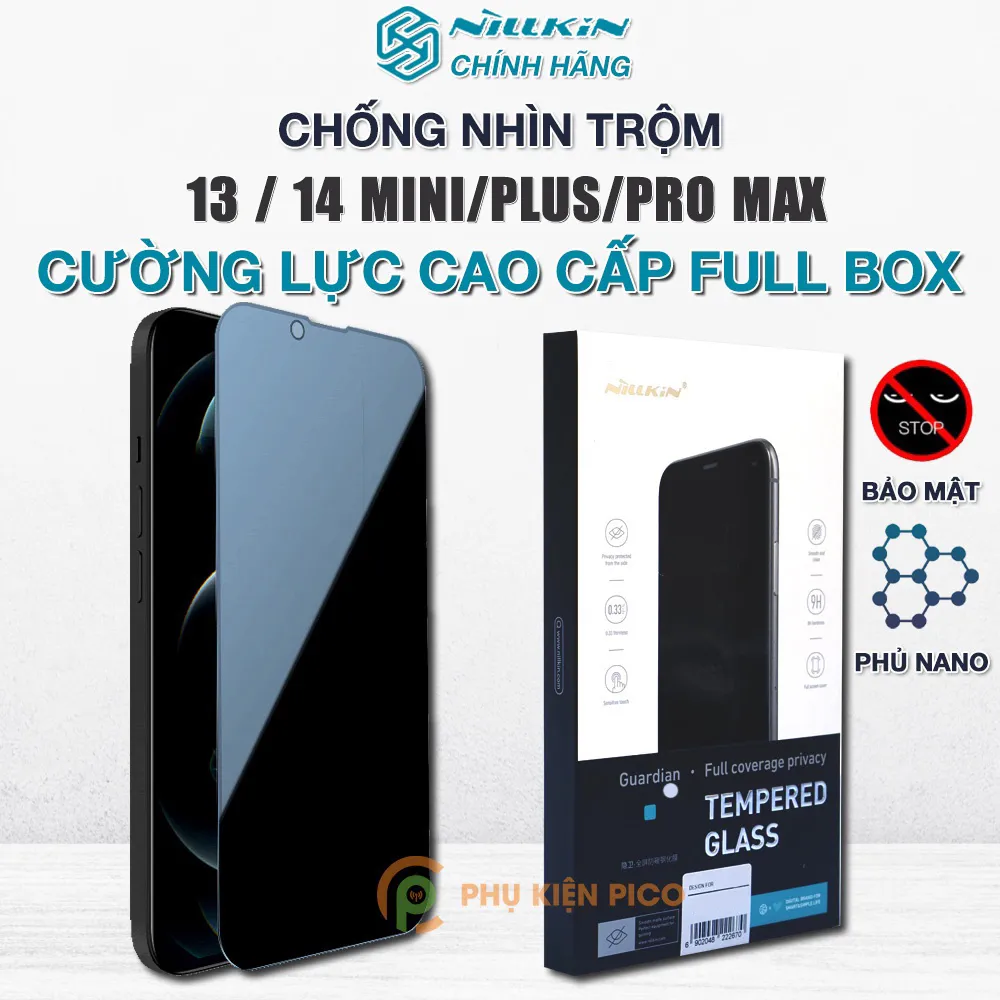 Kính cường lực chống nhìn trộm iPhone 13 Pro Max / Iphone 14 Pro Max / 15 Pro Max Cường lực Iphone 12 Mini / Dán màn hình iPhone 11 Pro Full màn viền đen siêu mỏng