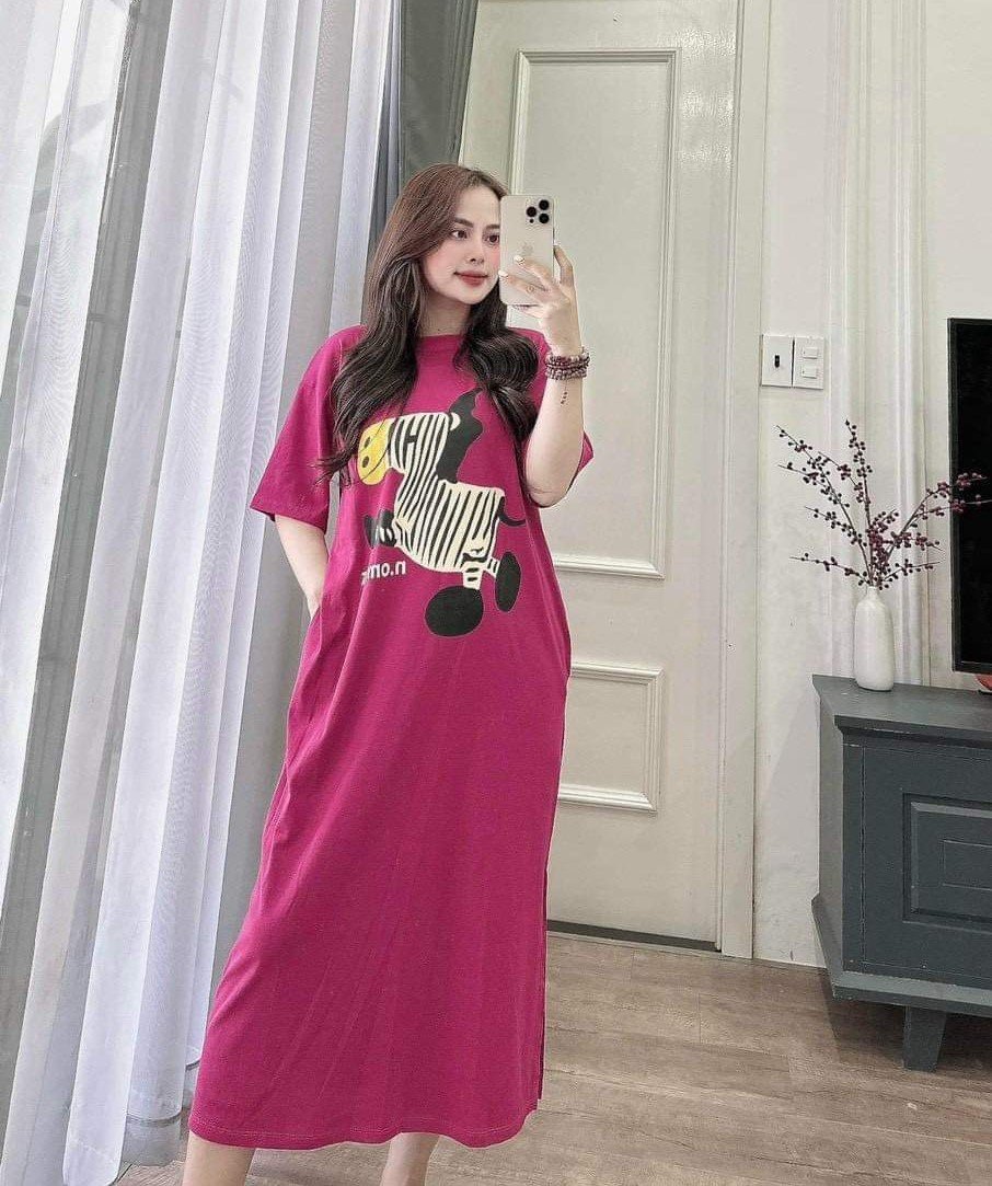 Váy Bầu Cotton Bigsize Cổ Tròn Tay Ngắn Phong Cách Hàn Quốc Size 45-100kg