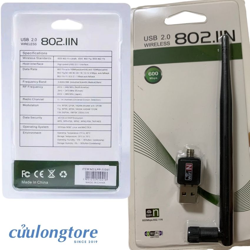 USB Thu Phát Wifi 600Mbps Cho PC Máy Tính Bàn Laptop, Tốc Độ Cao USB card mạng không dây gắn ngoài Cửu Long shop