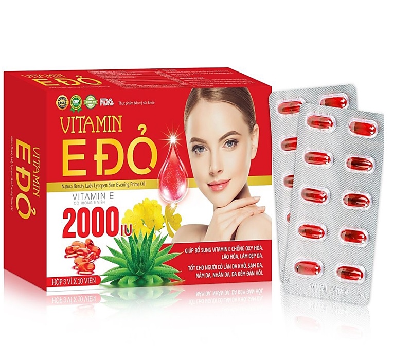 Viên Uống Đẹp Da ,Sáng ,Mịn Da Vitamin E đỏ 2000IU Thành Phần Vitamin E