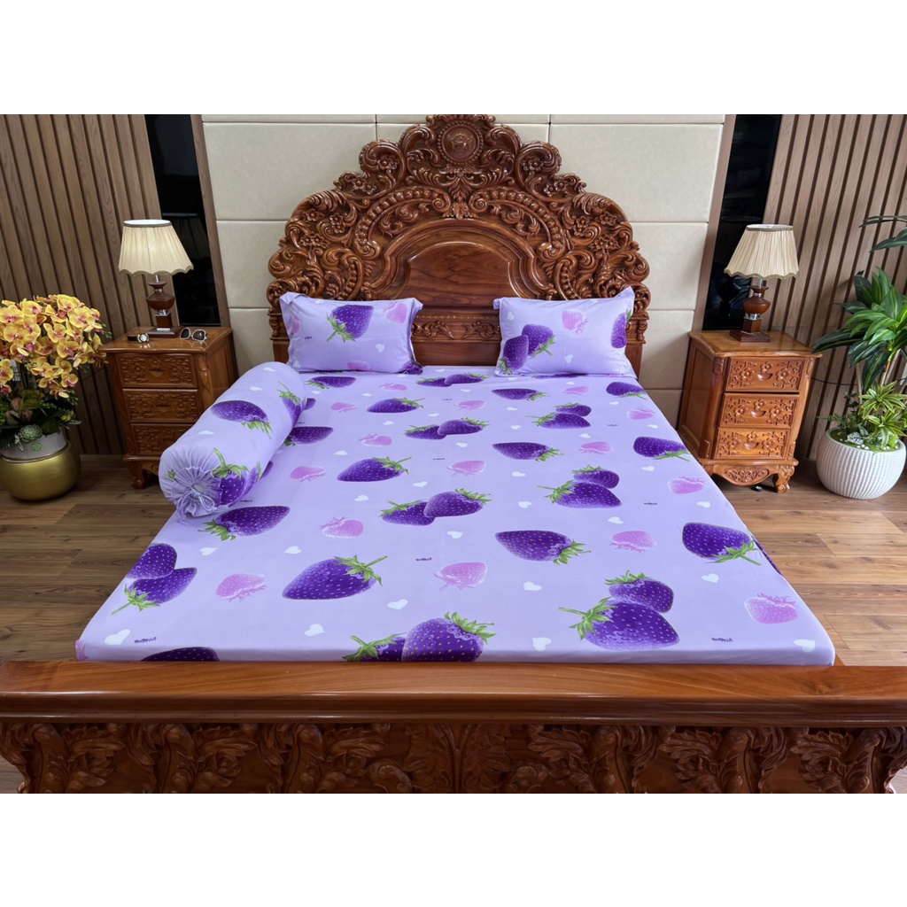 Bộ ga gối thun hàn quốc (vải Vạn Phát) mẫu Dâu tây