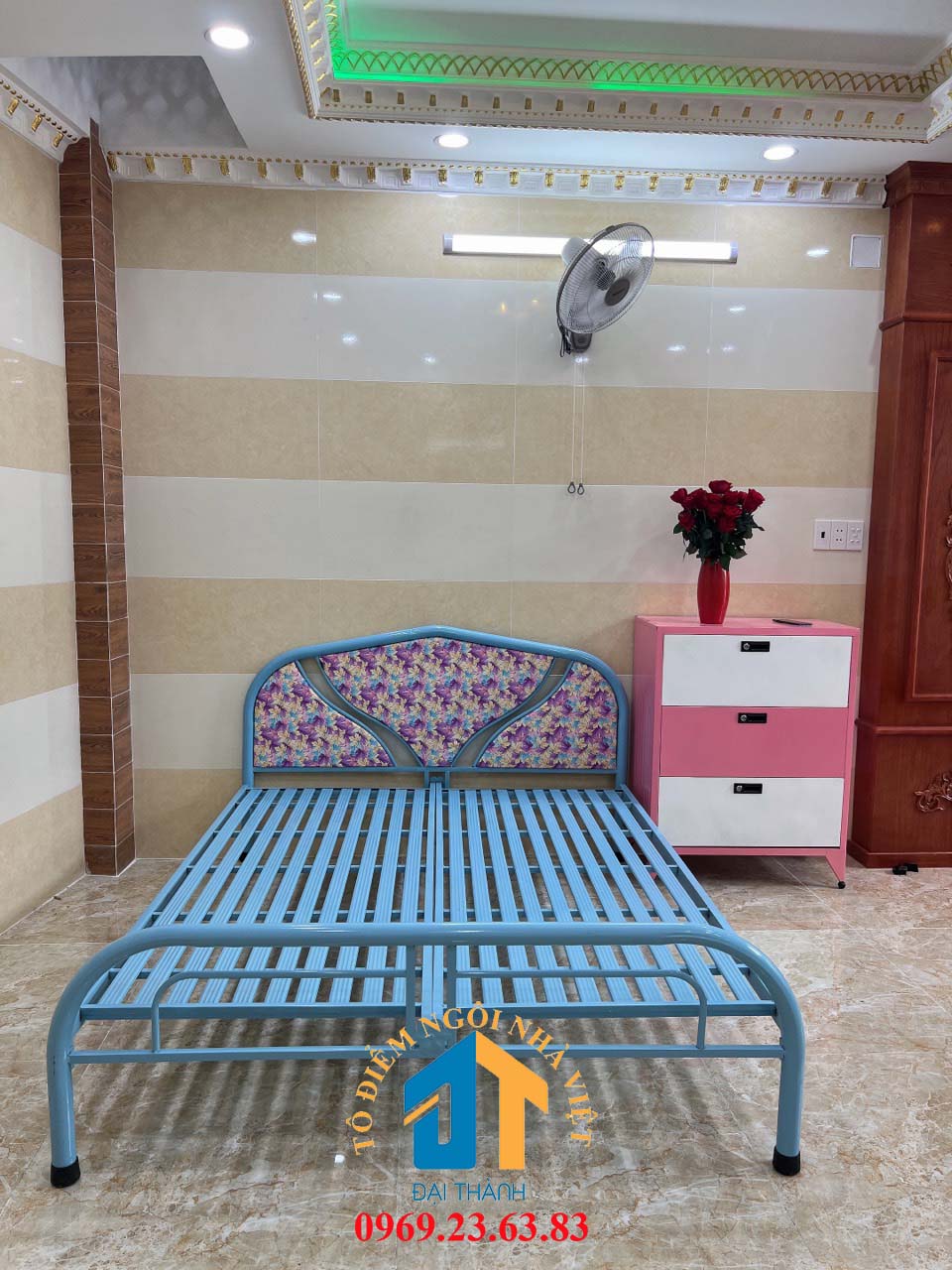 Giường  sắt ngang 1M4 dài  2M – GS04