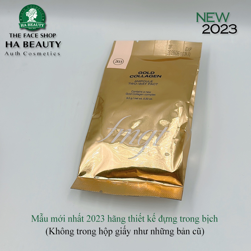 Phấn phủ trang điểm The Face Shop dưỡng da chống nắng fmgt Gold Collagen Ampoule Two Way Pact 9.5g SPF40+ PA++
