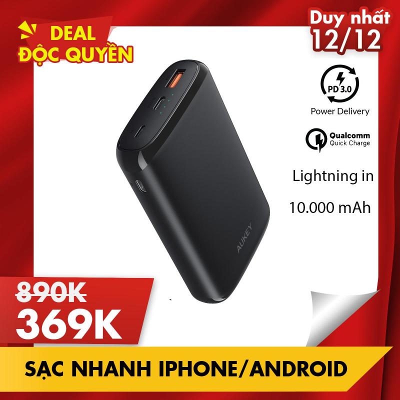 Giá Pin Sạc Dự Phòng 10000mAh AUKEY PB-Y22 1 Cổng Sạc Nhanh QC 3.0, 1 Cổng Type C Power Delivery 18W, Hỗ Trợ Sạc Vào Bằng Cổng Lighting - Hàng Phân Phối Chính Hãng