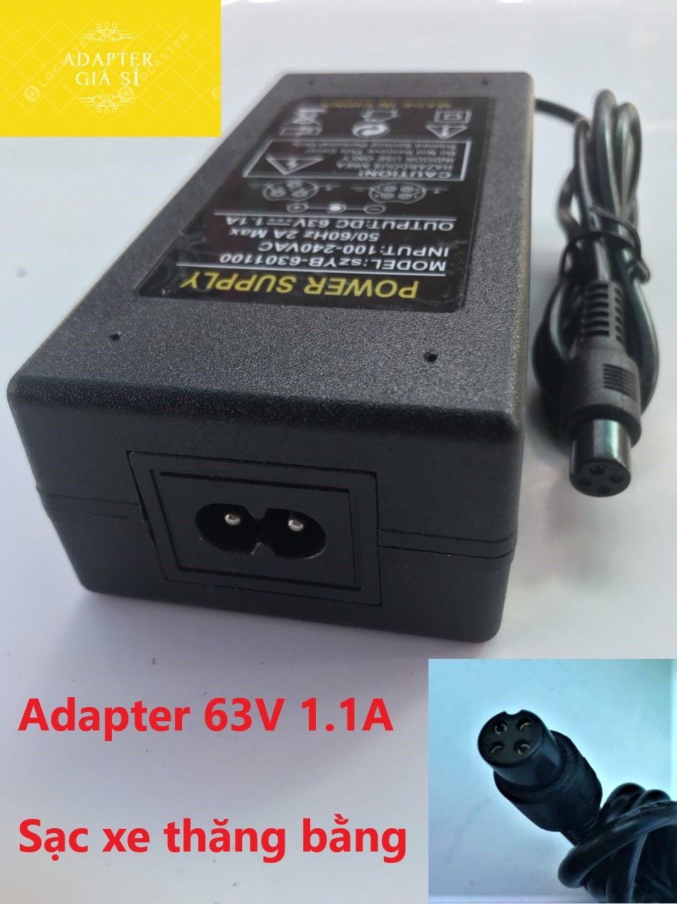 Adapter sạc xe thăng bằng  63V 1.1A 4 lỗ