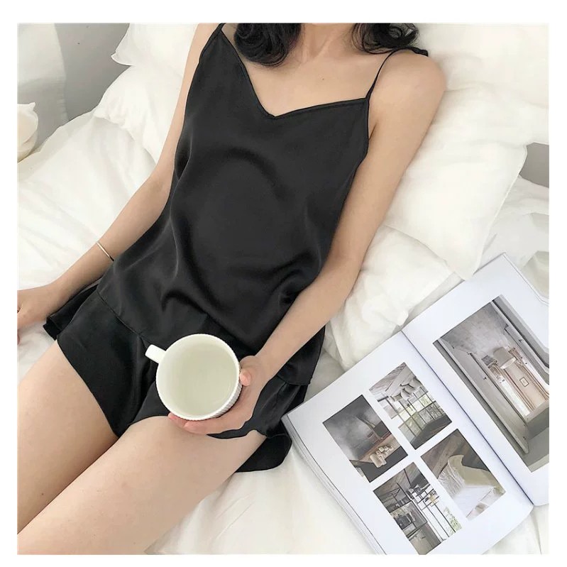 Set lụa SATIN 2 dây quần sooc mặc nhà - Bộ ngủ lụa thiết kế cao cấp LIOLA