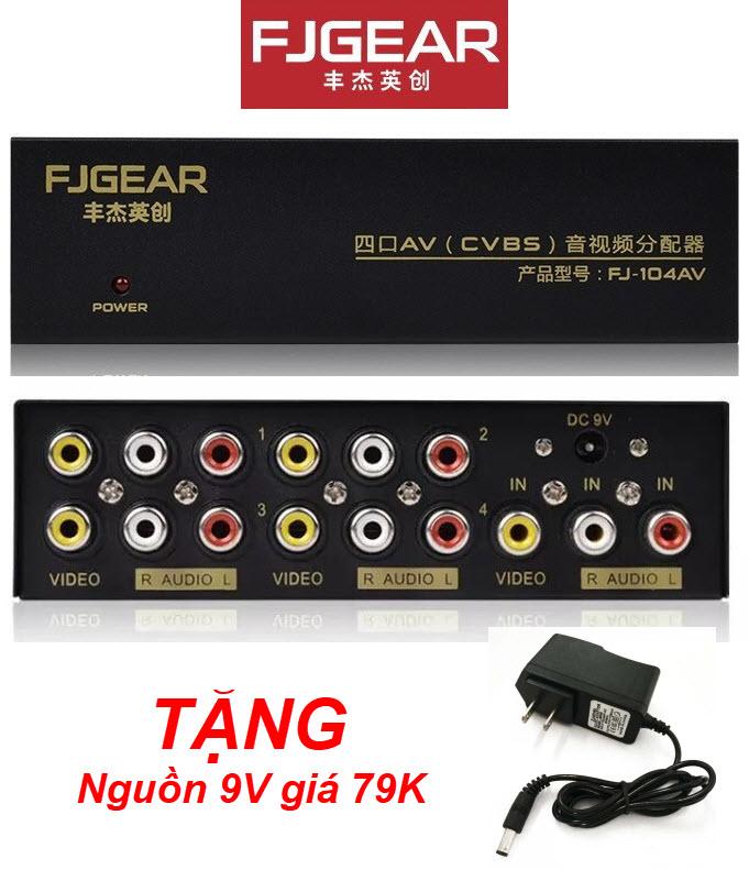 Bộ Chia Tín Hiệu AV 1 Vào 4 Ra FJ-104AV - AV Splitter AV 1 In 4 Out FJGEAR - Thiết Bị Chia 4 Cổng AV FJ - Kèm nguồn 9V
