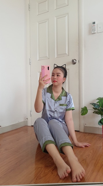 Set Pijama Phi Lụa Cao Cấp Tay Ngắn Quần Dài - 90111