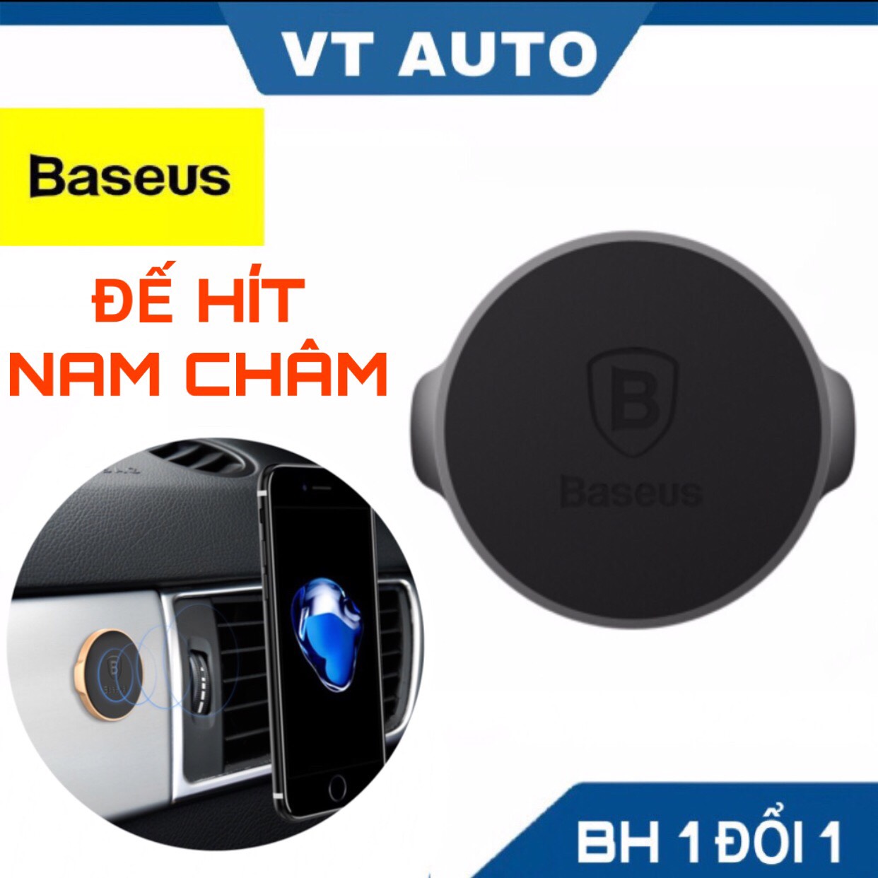 Đế hít điện thoại bằng nam châm Baseus Small Ears - giá đỡ điện thoại từ tính loại dán trên ô tô xe hơi - VT auto