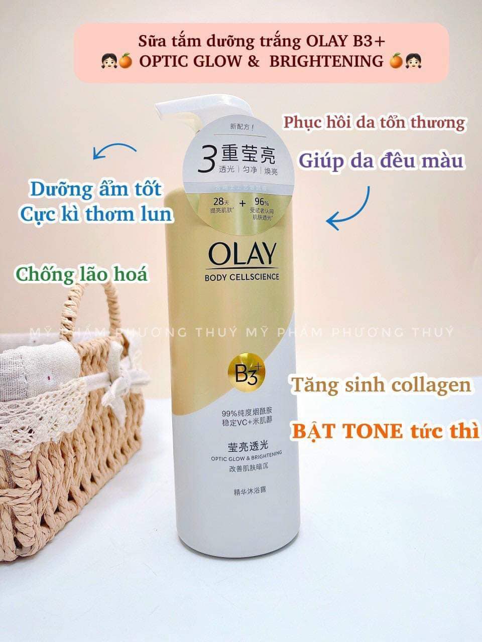 Sữa tắm trắng da body Olay B3 Vitamin C 500ml