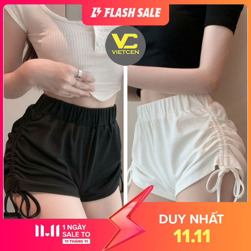 Quần đùi nữ mặc nhà RÚT DÂY quần short ngắn cạp chun chất thun lạnh co dãn Ulzzang
