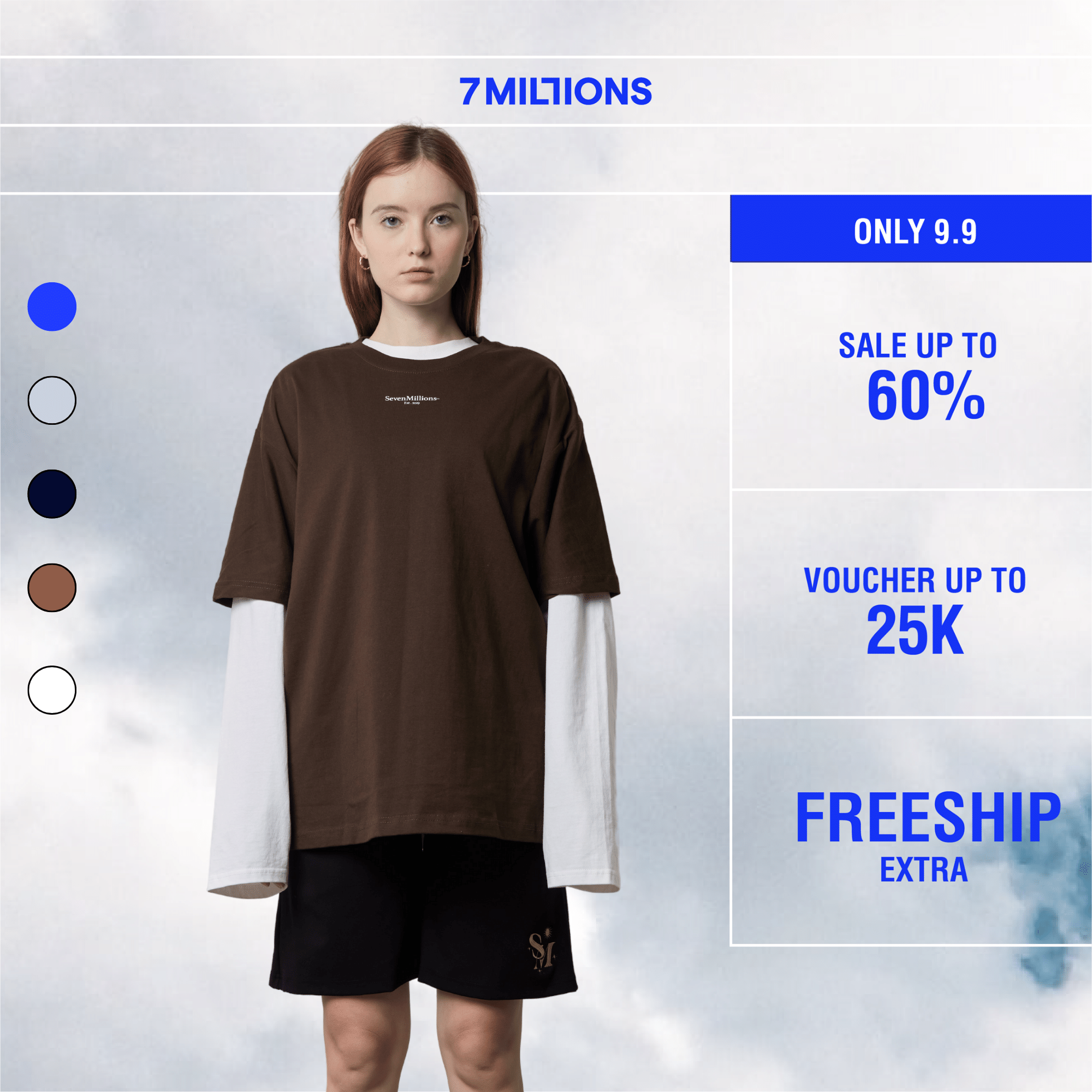Áo thun basic 7MILLIONS Typo SM chất vải cotton 2 chiều và có 5 màu, form unisex oversize