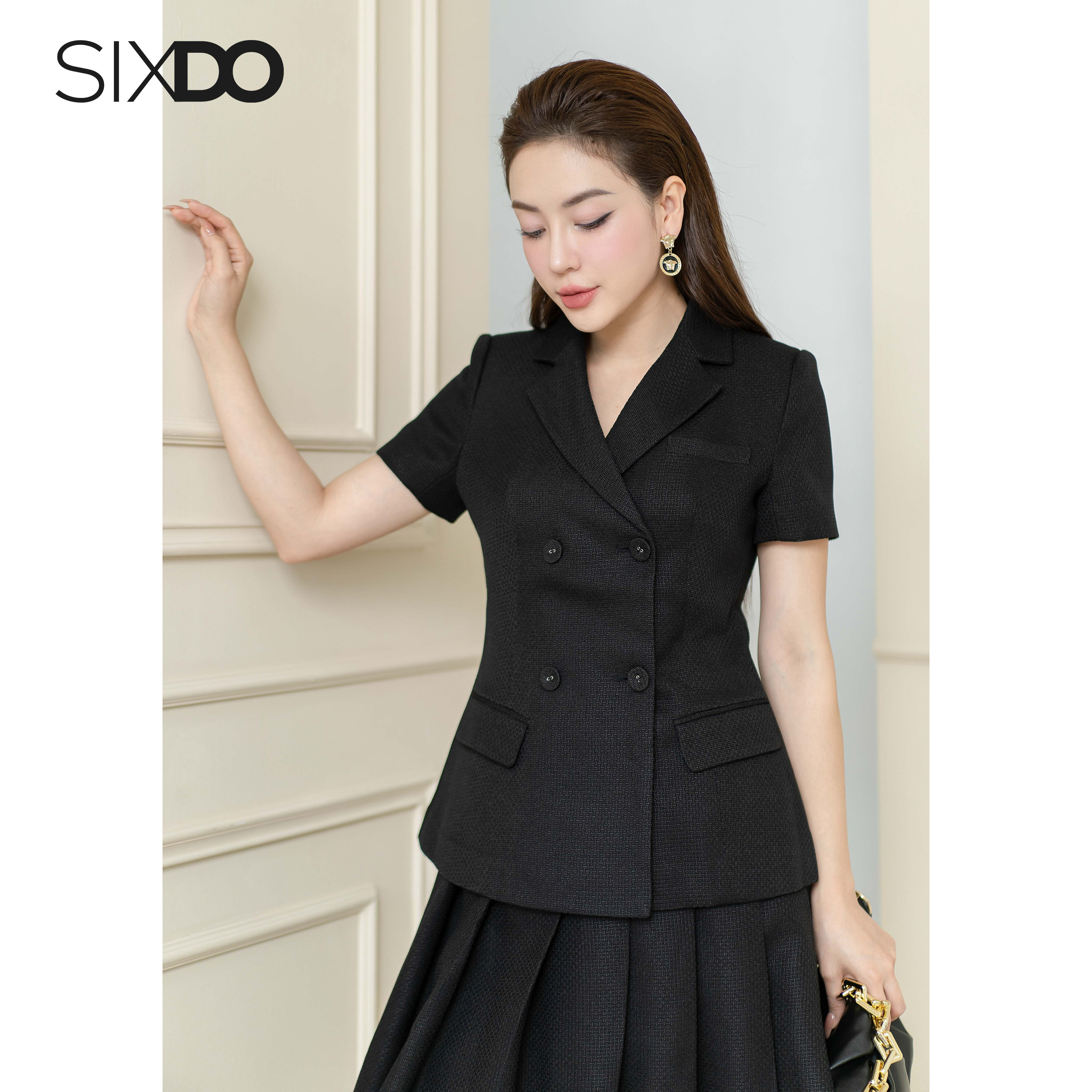 Áo vest nữ đen ngắn tay sixdo