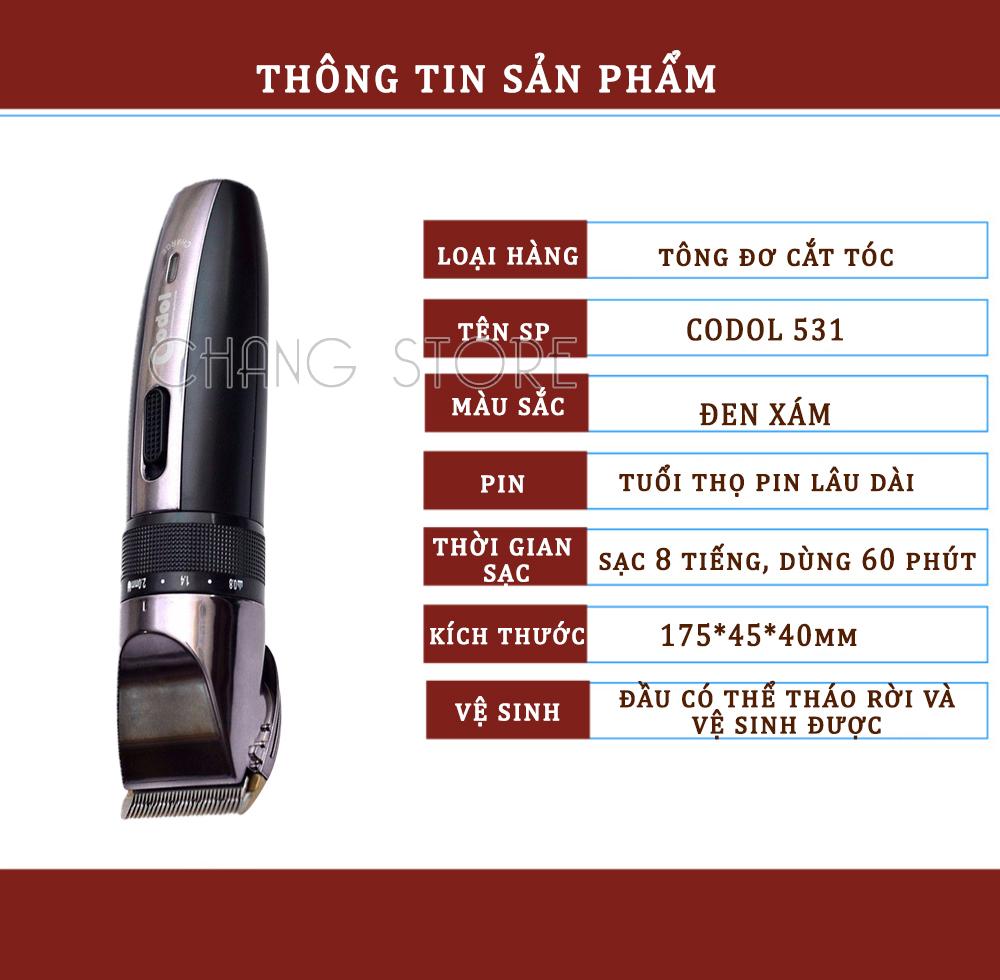 Tông Đơ Cắt Tóc Hàn Quốc Codol Chc 531 Cao Cấp, Sử Dụng Pin Sạc