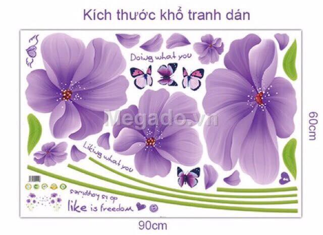 Decal dán tường  mẫu hoa tím cánh mỏng