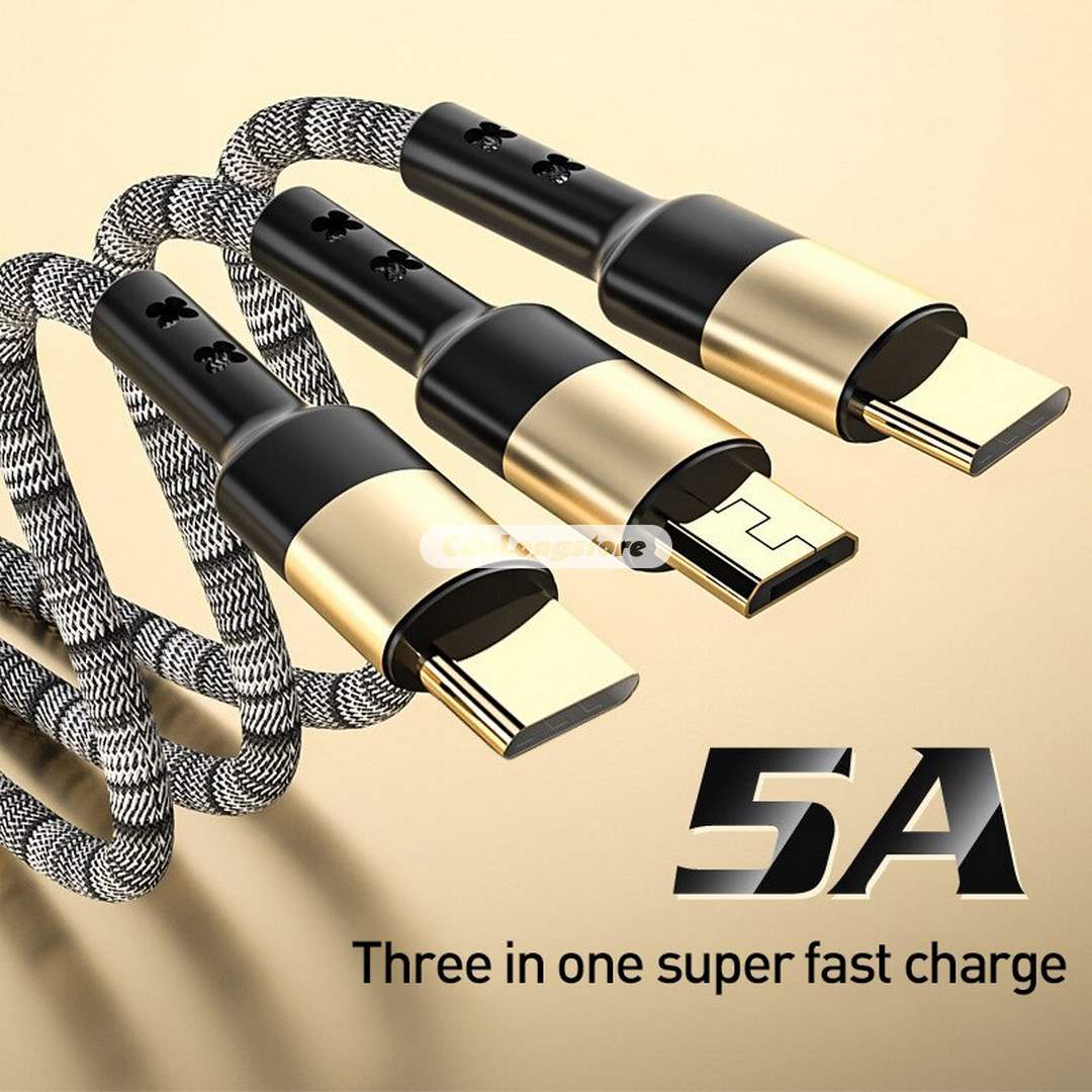Fast Charger Cable 5A For Phones 3 Multi Purpose Charger 3 Distinguishable Colors, 1 2 meter parachute cord, anti-twist folding