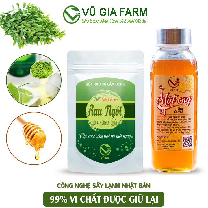 Combo Mật Ong Hoa Cà Phê 420g + Bột Rau Ngót Sấy Lạnh 50g - Nguyên Chất Vũ Gia - Chữa nám da, giúp da sáng hơn, hỗ trợ giảm đường huyết và hỗ trợ trị đái tháo đường, giảm cân nhanh chóng với bột rau ngót